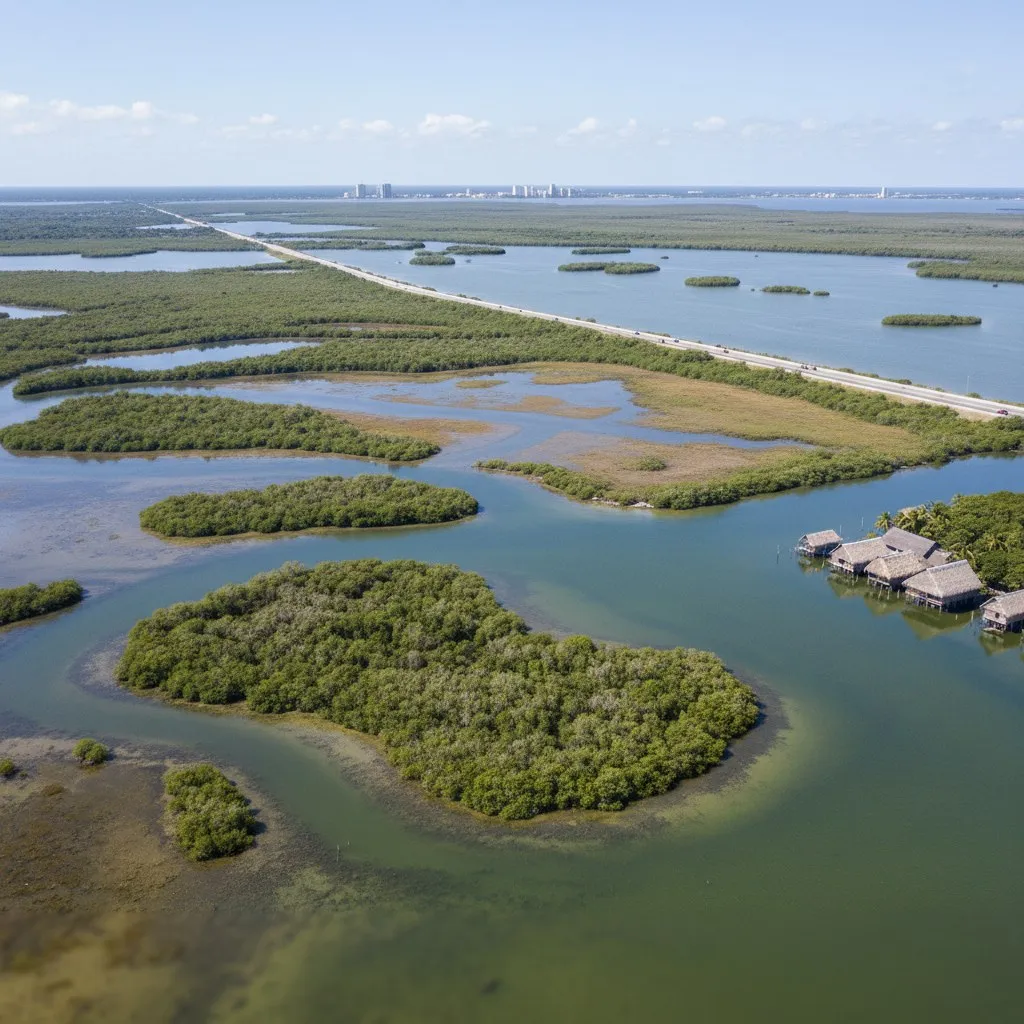 Ciénaga wetlands and Caribbean coast near Barranquilla