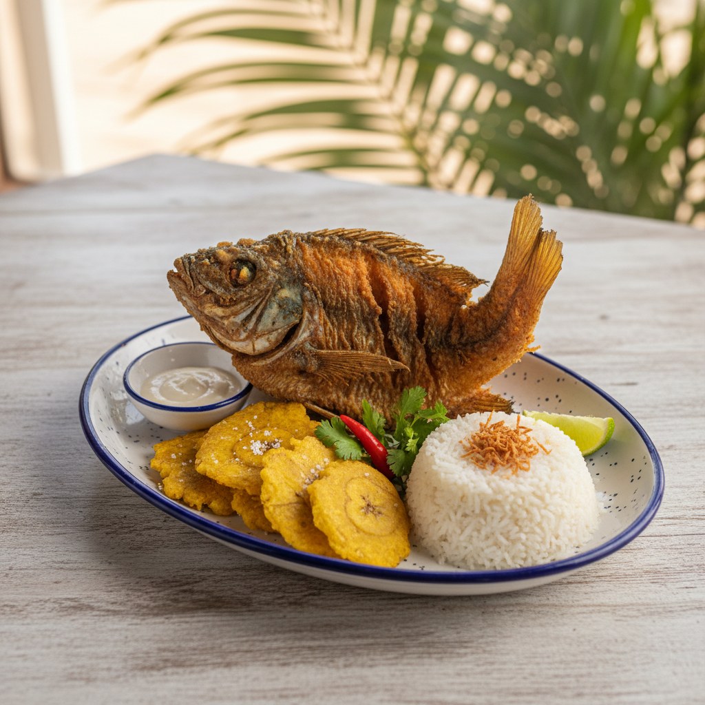 Mojarra frita, the classic fried fish of the Colombian Caribbean coast
